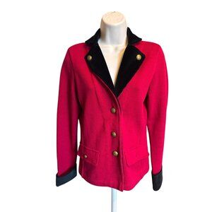 Lauren Ralph Lauren Red Knit Blazer Black Velvet Trim Equestrian Womens Small